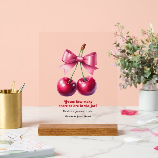 Baby Shower Cherry Guessing Game Acrylic Sign (Wedding)