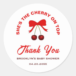 Baby Shower Cherry On Top Red Coquette Bow Girl Classic Round Sticker