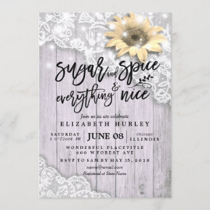 Baby Shower Chic Lace Sunflower Wood String Lights Invitation