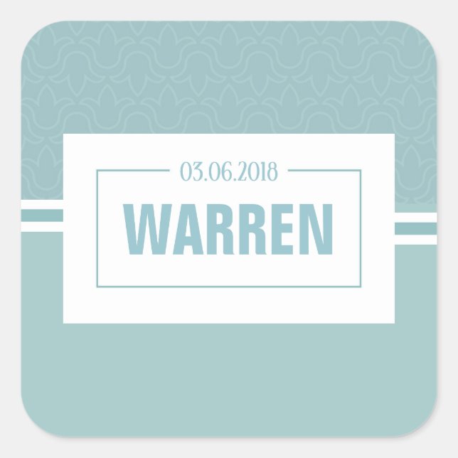 Baby shower, christening baby boy blue birth date square sticker (Front)