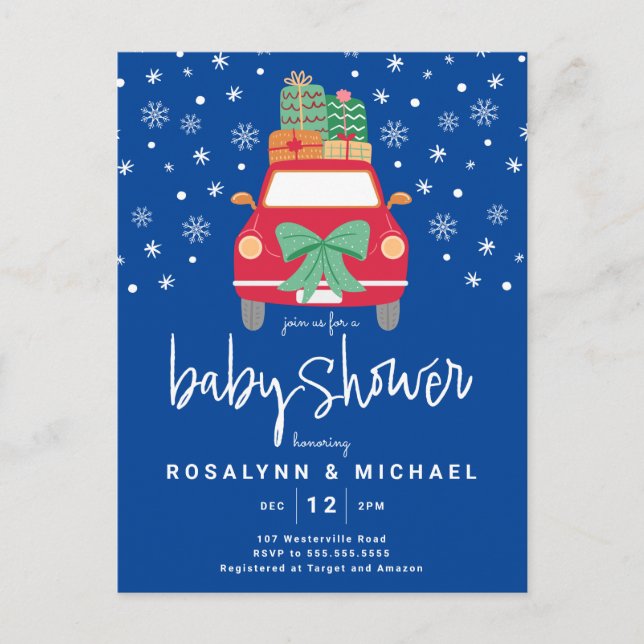 BABY SHOWER | Christmas Holiday Red Car Postcard (Front)