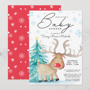 BABY SHOWER   Christmas Watercolor Reindeer Invitation
