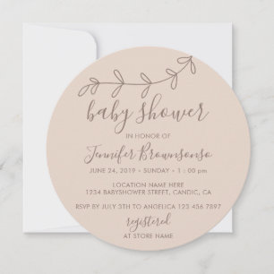 Baby Shower circle Flower Minimal Brown Invitation