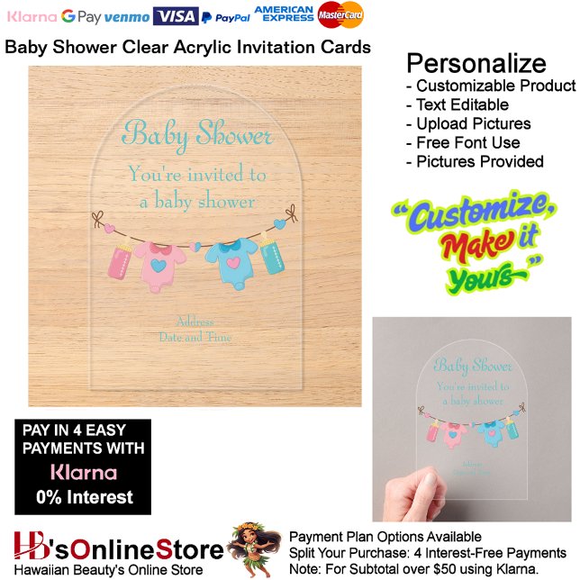 Baby Shower Clear Acrylic Invitation Card 1 (Baby Shower Birth Party Supplies Celebrate Clear Acrylic Invitations 1.)