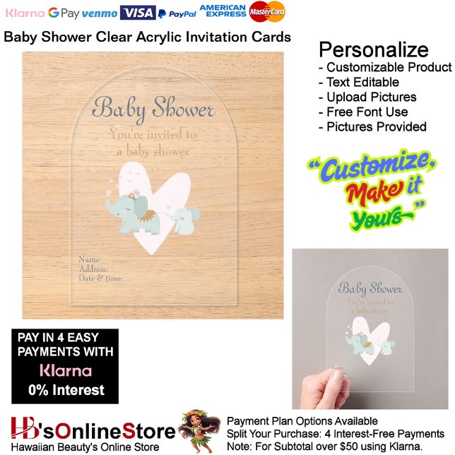 Baby Shower Clear Acrylic Invitation Card 13 (Baby Shower Birth Party Supplies Celebrate Clear Acrylic Invitations 13.)
