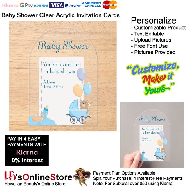Baby Shower Clear Acrylic Invitation Card 5 (Baby Shower Birth Party Supplies Celebrate Clear Acrylic Invitations 5.)