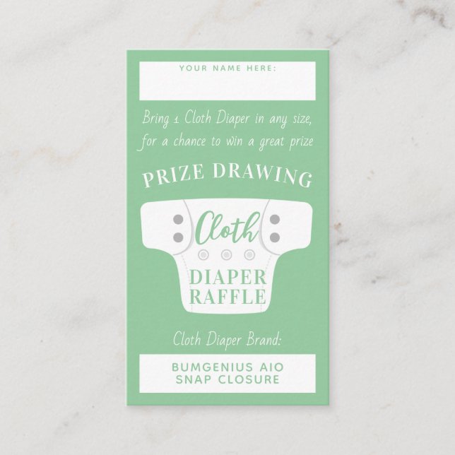 Baby Shower Cloth Diaper Raffle Tickets Green Enclosure Card (Front)