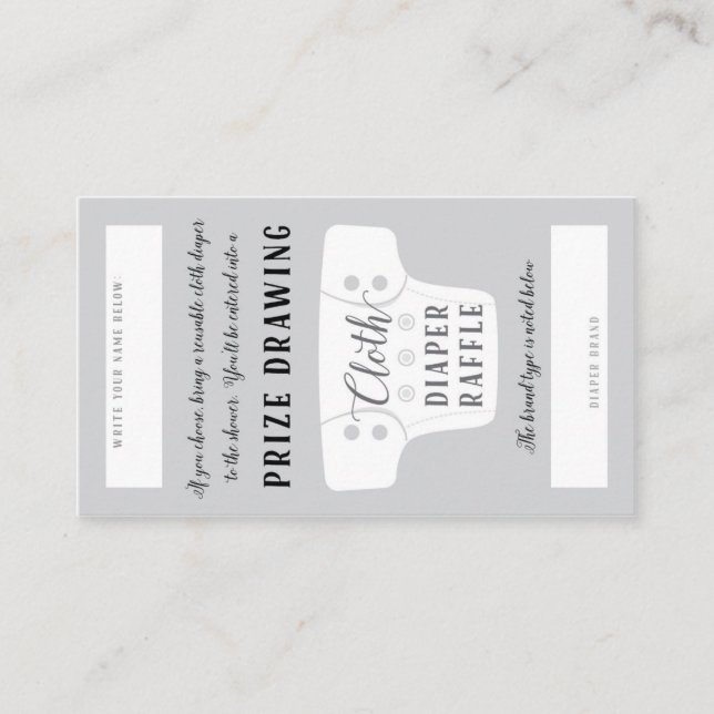 Baby Shower Cloth Diaper Raffle Tickets Grey Enclosure Card (Front)