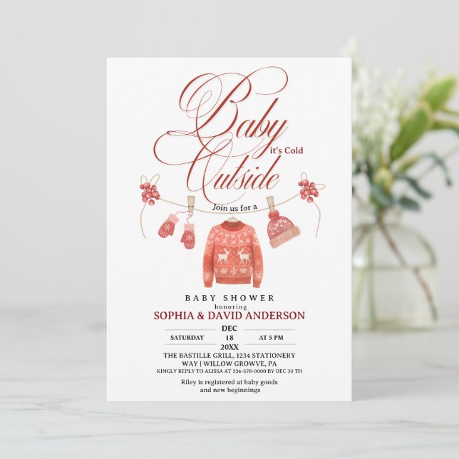 Baby Shower Clothes Line Baby Its Cold Outside Invitation (Standing Front)