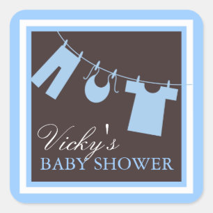 Baby Shower Clothes LIne in Blue Favour Sticker