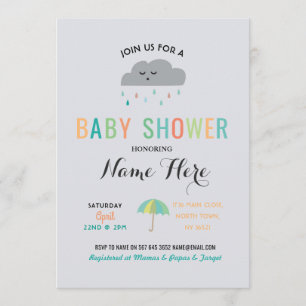 Baby Shower Cloud Sprinkle Umbrella Gender Reveal Invitation