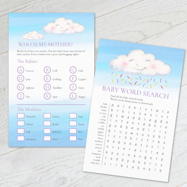 Baby shower clouds word search baby match game  flyer (Creator Uploaded)