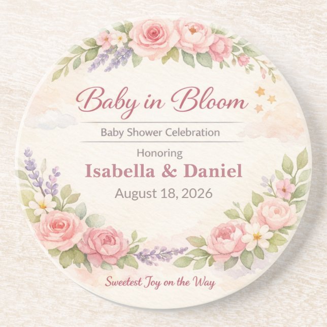 Baby Shower Coasters | Teddy Bear | Baby in Bloom (Front)