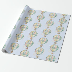 Baby shower, colorful watercolor hot air balloon wrapping paper