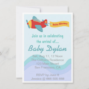 Baby Shower - Colourful and Cute Cartoon Aeroplane Invitation