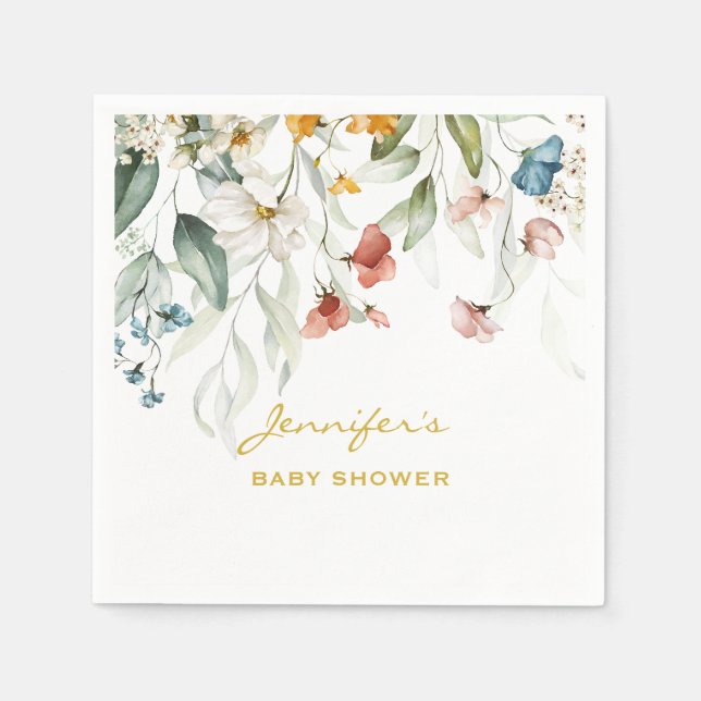 Baby Shower Colourful Garden Florals Std Cocktail Napkin (Front)