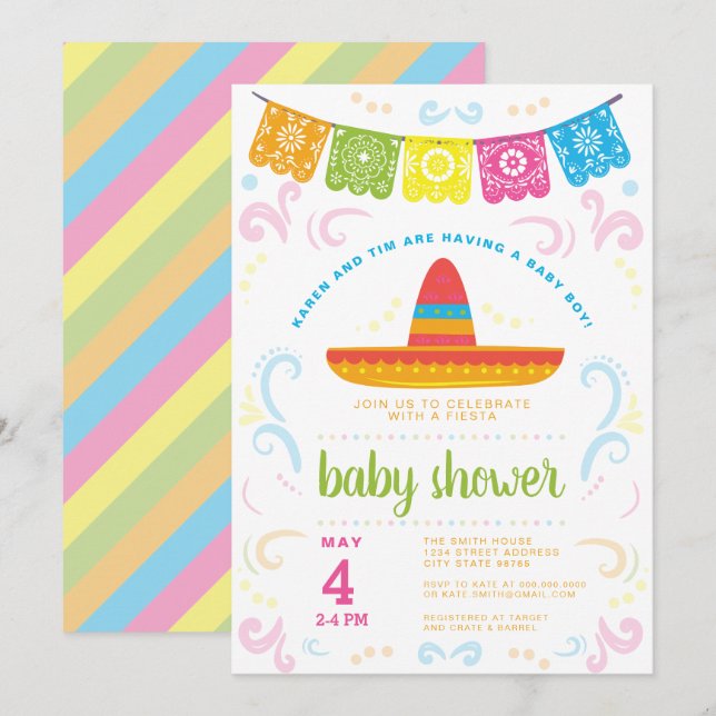 Baby Shower Colourful May FIESTA invitation (Front/Back)