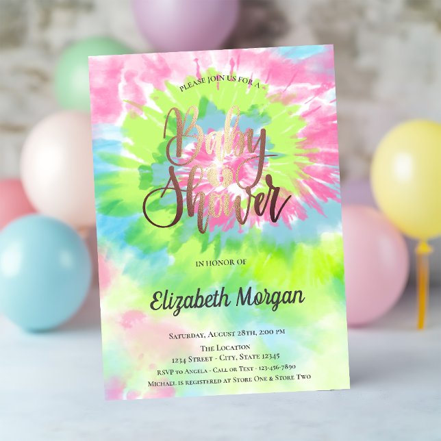 Baby Shower Colourful Tie Dye Invitation (Creator Uploaded)