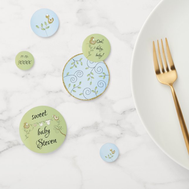 Baby Shower Confetti Gold Blue Birds (Group)