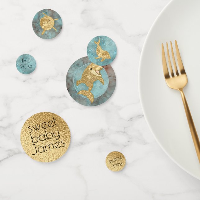 Baby Shower Confetti Gold Mummy N Baby Dolphins (Group)