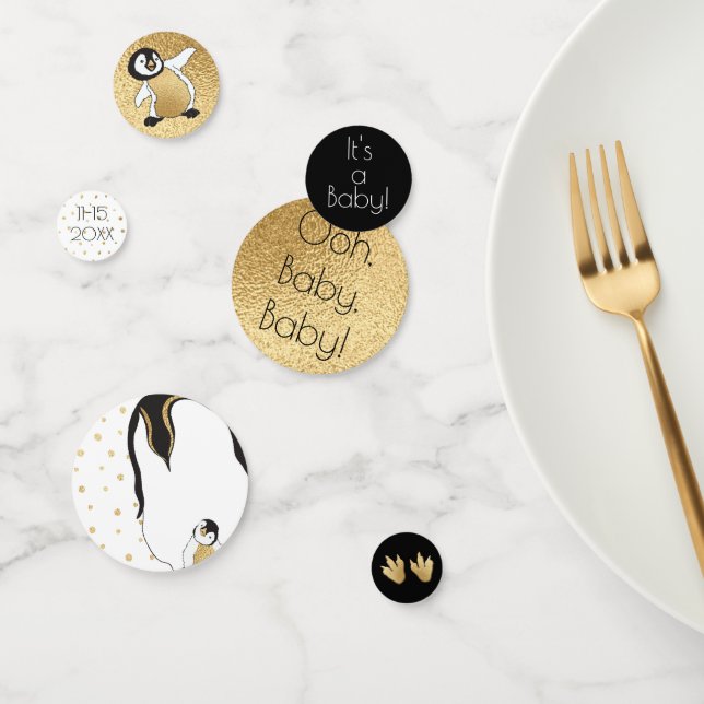 Baby Shower Confetti Gold Mummy N Baby Penguins (Group)
