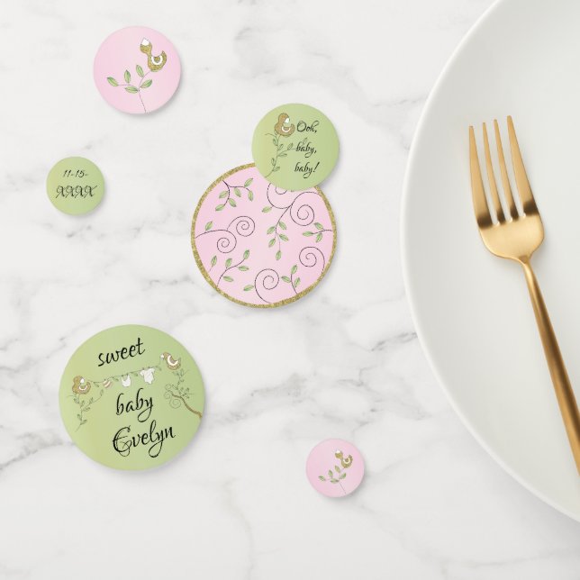 Baby Shower Confetti Gold Pink Birds (Group)