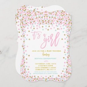 Baby Shower Confetti Invitation Pink Mint And Gold