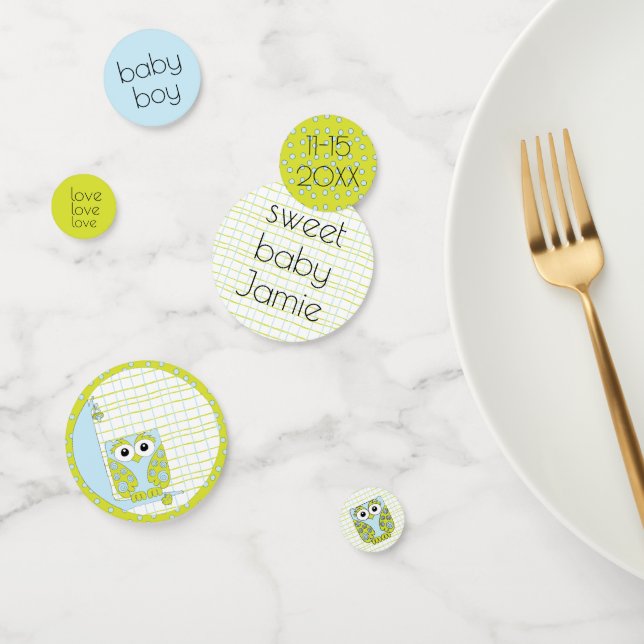 Baby Shower Confetti Owl Blue and Green (Group)