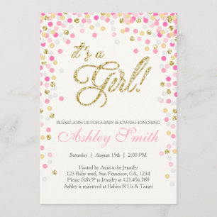 Baby Shower Confetti Pink Gold Glitter Invitation