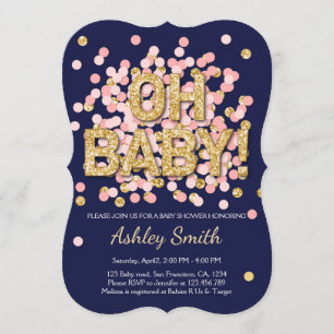 Baby Shower Confetti Pink Gold Navy Invitation
