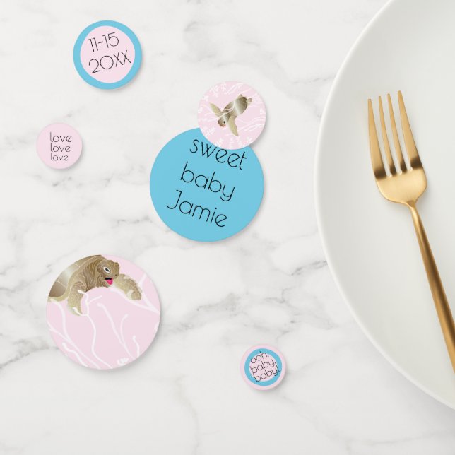 Baby Shower Confetti Turtle Pink and Turquoise (Group)