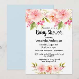 Baby Shower coral peach dahlia flowers blue boy Invitation