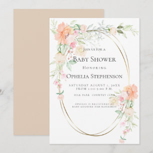 BABY SHOWER   Coral Watercolor Flowers Invitation