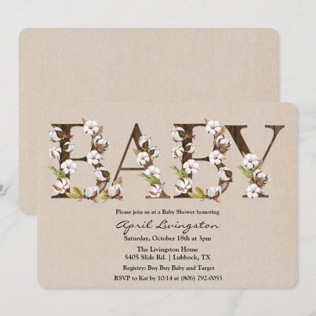 Baby Shower Cotton Alphabet Invitation (Front/Back)