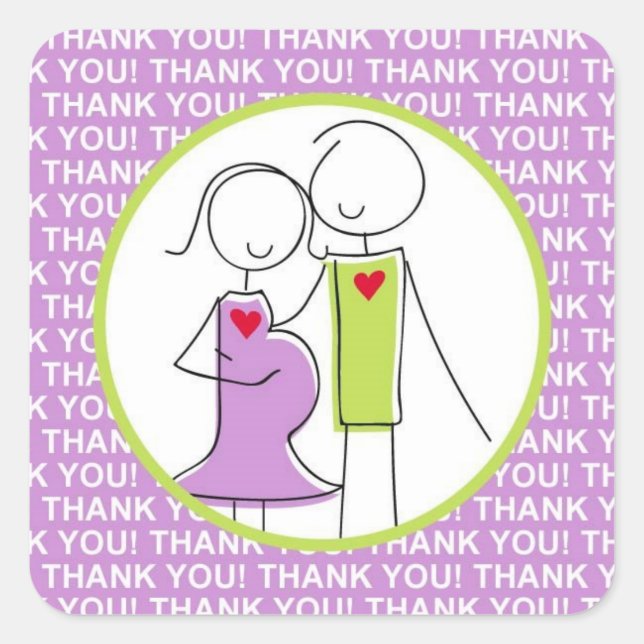 Baby Shower, Couple Thank You Stickers, purple Square Sticker (Front)