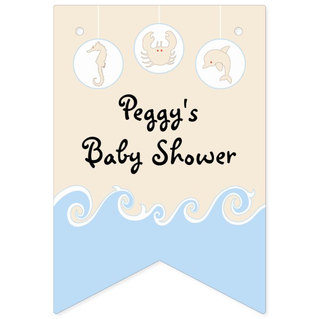 Baby Shower Cream/Blue Mobile, Swallowtail Banner (Sixth Flag)