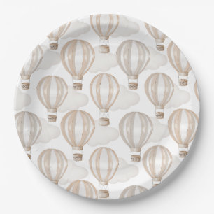 Baby Shower Cream Hot Air Balloons Gender Neutral Paper Plate