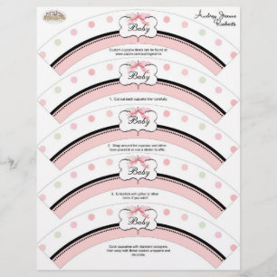 Baby Shower Cupcake Decor - French Bow Dot Swirl