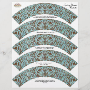 Baby Shower Cupcake Wrappers - Blue Brown Damask