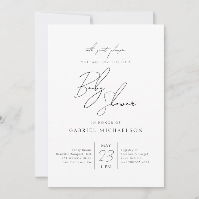 Baby Shower | Cursive Script Invitation (Front)