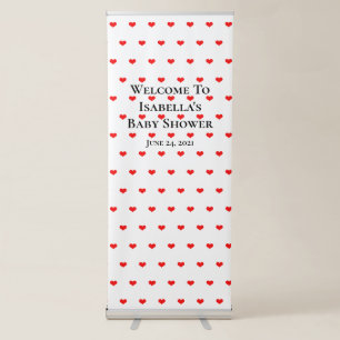 Baby Shower Custom Cute Red Heart Patterns Welcome Retractable Banner