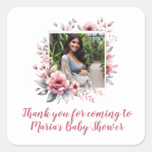Baby Shower Custom Photo Floral Watercolor Square Sticker
