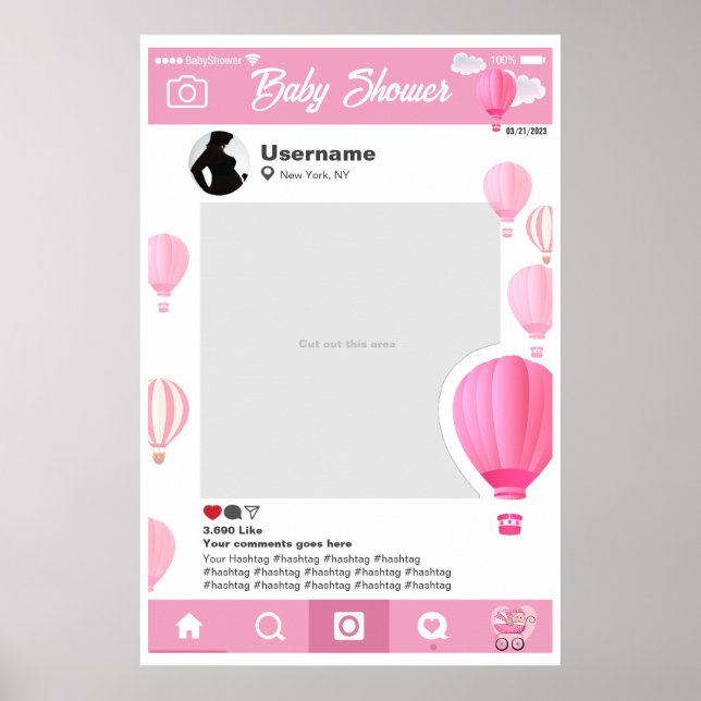 Baby Shower Custom Selfie Frame Globos Aeroestatic Poster (Front)