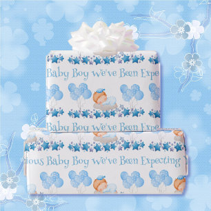 Baby Shower Custom Text Boy Blue Balloons Gift  Wrapping Paper