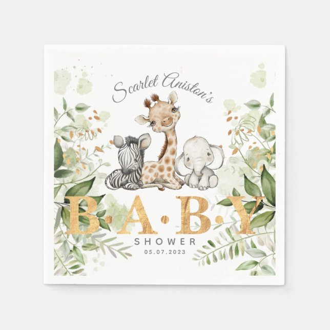 Baby Shower Cute African Animals Greenery Napkin (Front)