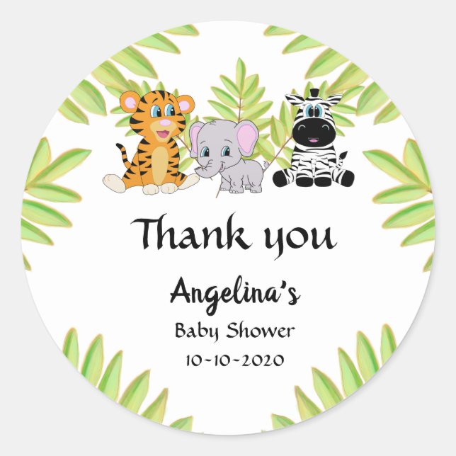 Baby Shower Cute Animal Thank You Classic Round Sticker (Front)