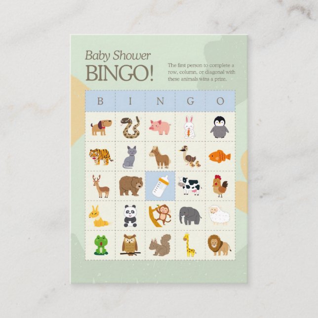 Baby Shower Cute Animals Bingo Game Cards (Front)