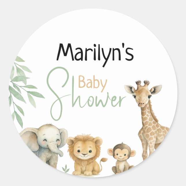 Baby Shower Cute Baby Animals Classic Round Sticker (Front)