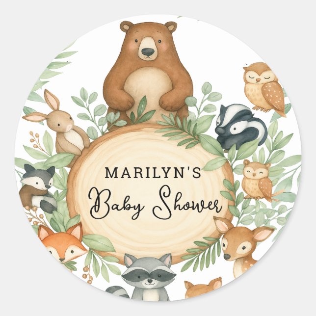 Baby Shower Cute Baby Animals Classic Round Sticker (Front)