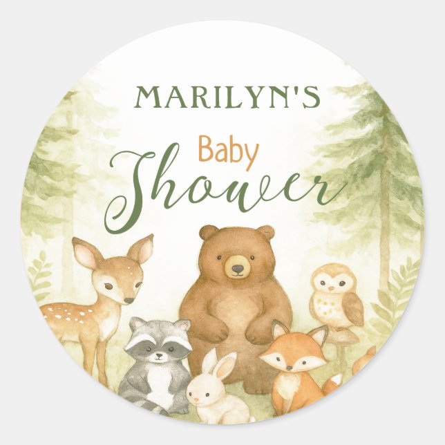 Baby Shower Cute Baby Animals Classic Round Sticker (Front)
